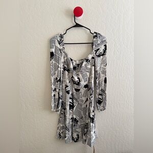 Reformation Eleny Newspaper Puff Long Sleeve Mini Dress